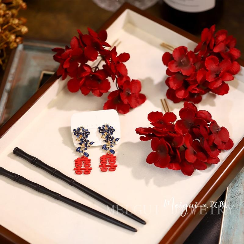 新中式新娘头饰古风发簪旗袍汉服仿真花朵发饰盘发造型发钗配饰品