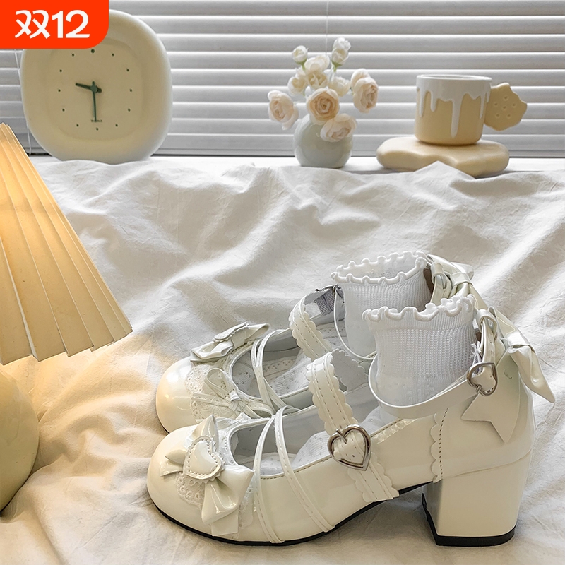 可爱圆头蝴蝶结粗跟小皮鞋女2025秋季新款日系jk洛丽塔玛丽珍单鞋