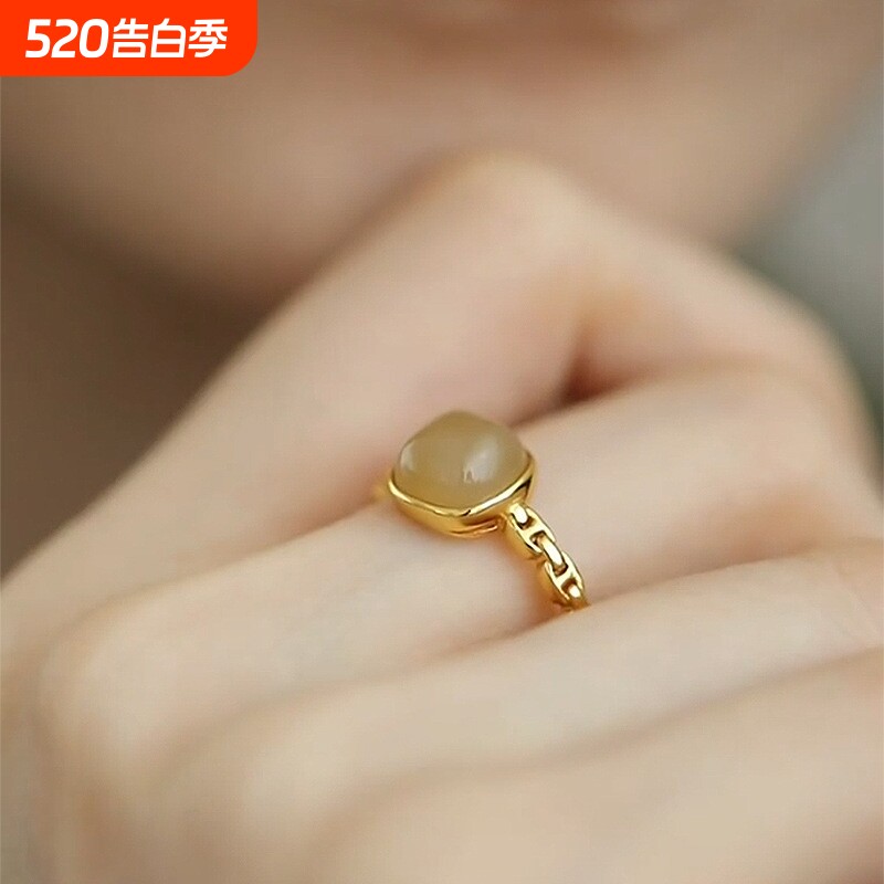 新中式宫廷风方糖戒指精致温柔仿和田糖玉高级感气质指环