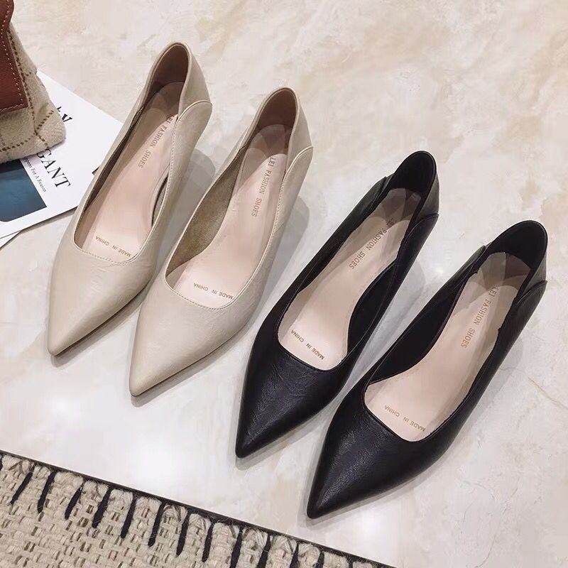 不累脚高跟鞋细跟新款法式通勤工作职业黑色单鞋软皮女鞋春2025年