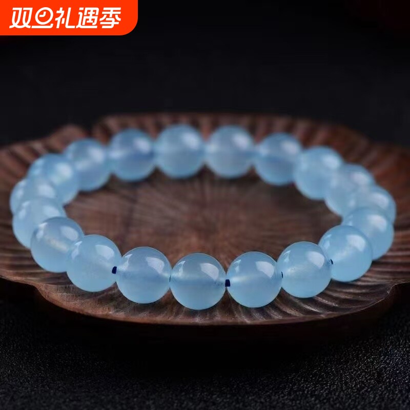 爆款仿冰种海蓝宝手链手串冰透种水晶蓝色蓝宝石珠子收藏级老矿