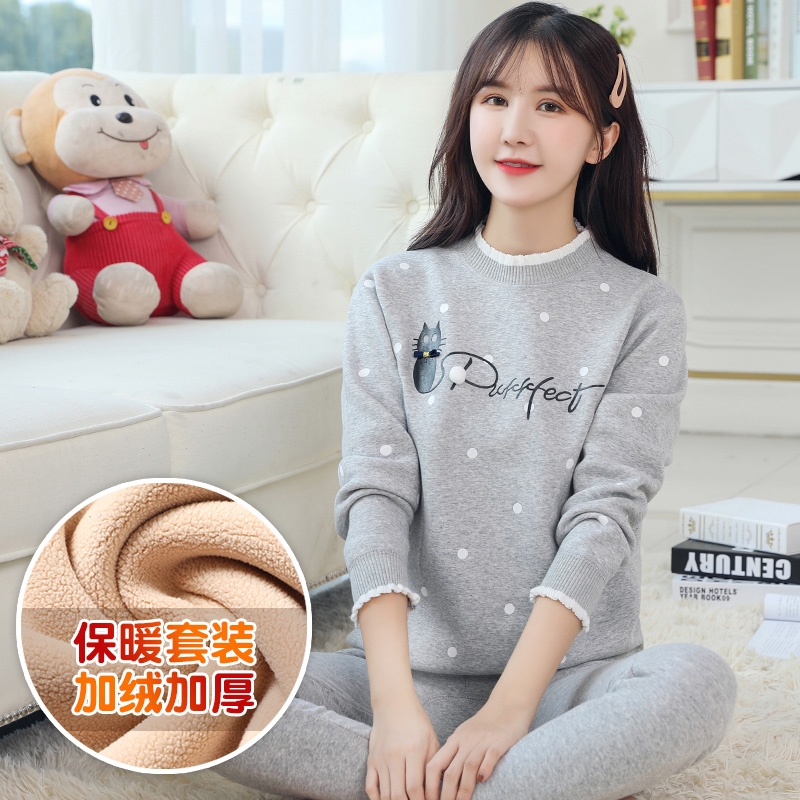 保暖内衣女冬季套装纯棉加绒加厚