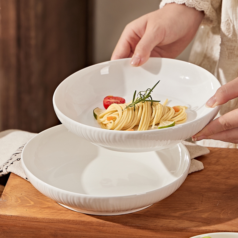 高级感浮雕盘子纯白菜盘