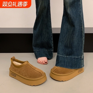 秋冬一脚蹬棉鞋 保暖雪地靴2025新款 防水 女加绒女鞋 厚底毛毛勃肯鞋