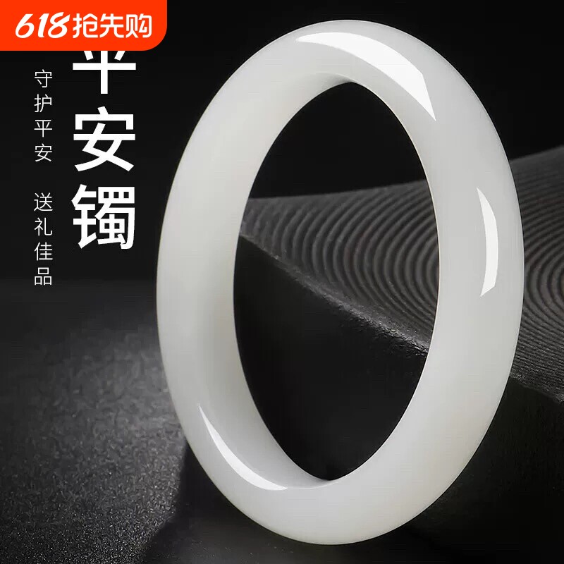 正品和田白玉老料戈壁玉羊级脂白玉手镯旺夫真玉石镯子气质少女镯