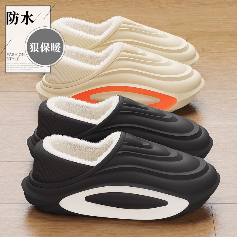 户外穿防水棉拖鞋男冬季2025新款厚底包跟踩屎感情侣毛绒棉鞋男士