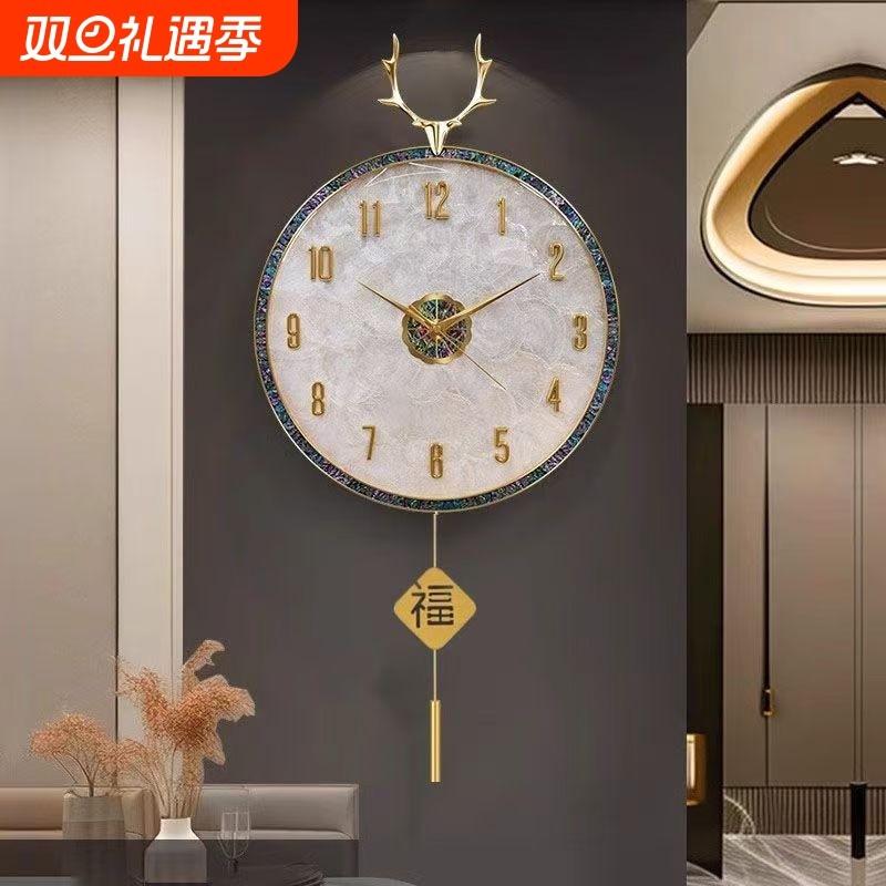 静音挂钟表新款高端黄铜贝壳挂钟现代简约大气创意轻奢风机芯餐厅