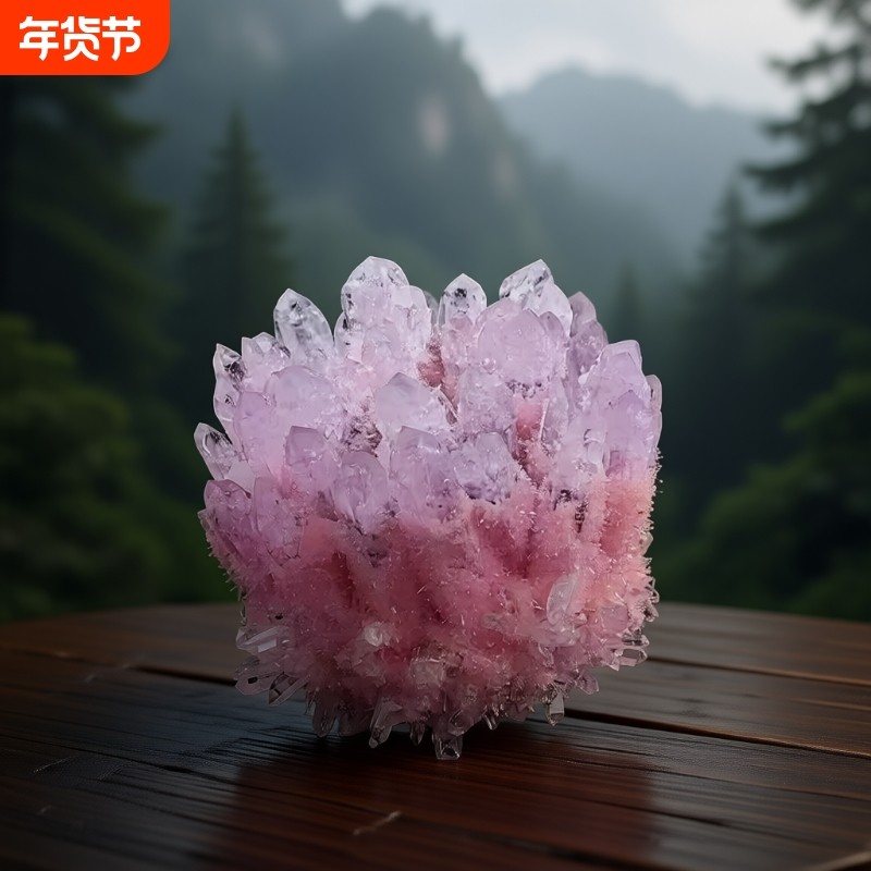 天然粉水晶簇水晶花原石消磁充能家居客厅办公摆设开业乔迁送礼