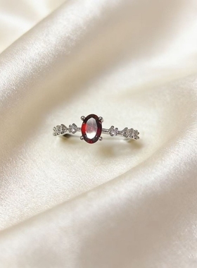 天然石榴石戒指女气质简约精致