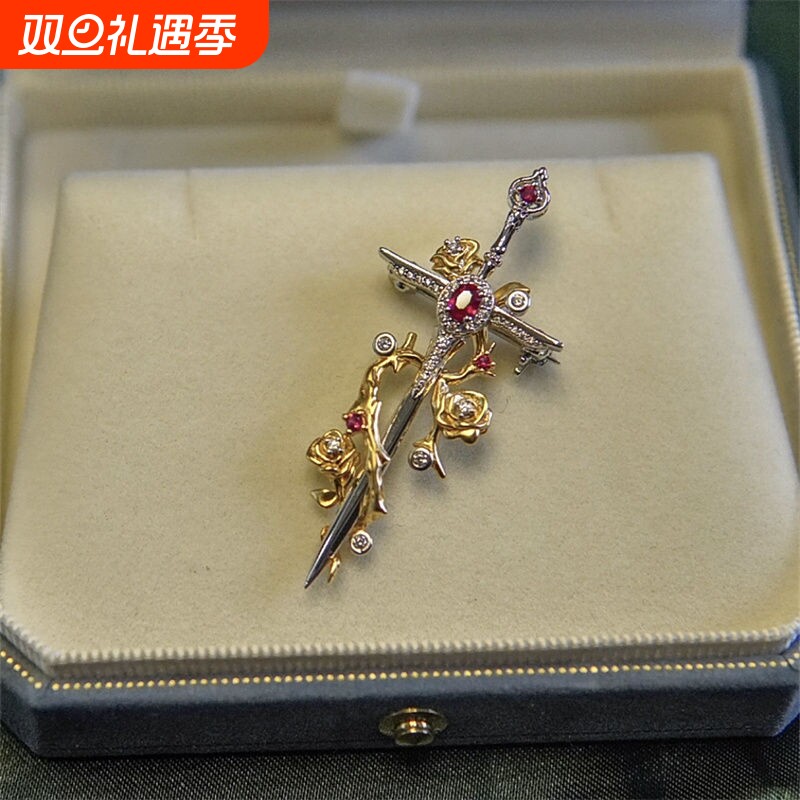 《荆棘玫瑰两用款》胸针吊坠之剑vintage复古十字架小众高级礼