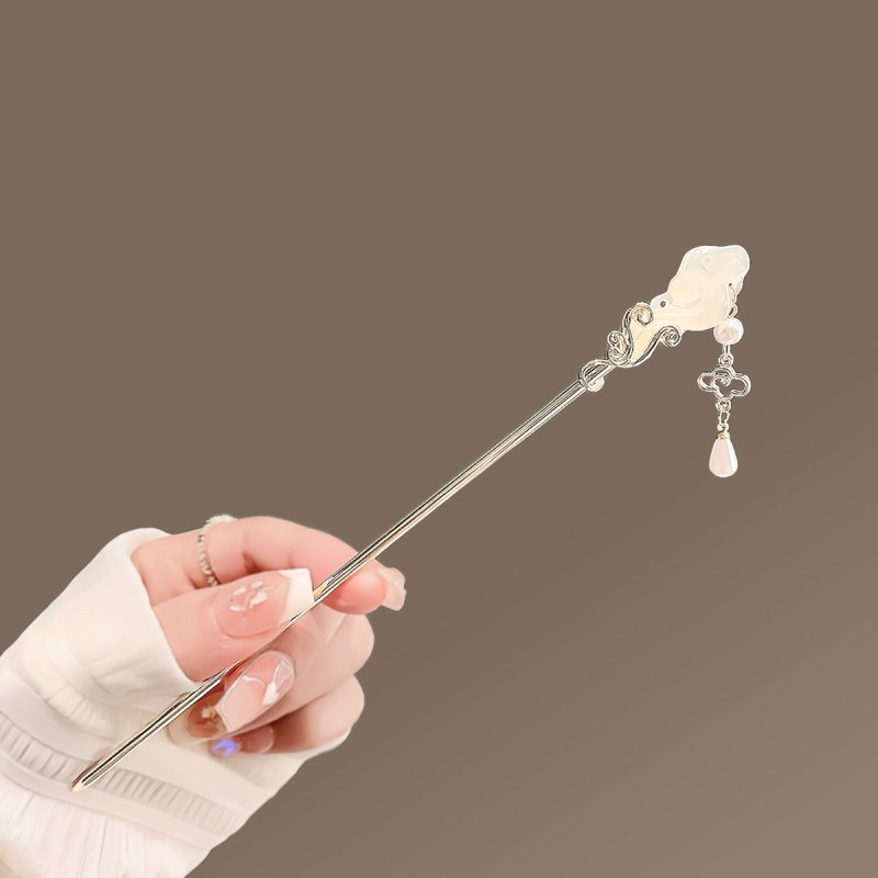 中式玉如意古风流苏发簪女步摇高级感后脑勺盘发簪子祥云发钗配饰