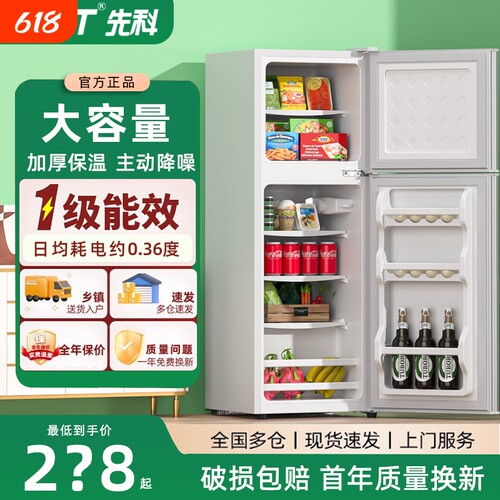 先科双门小冰箱家用一级节能小型租房用冷藏省电冰箱单门保鲜冷冻