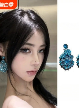 独特绝美蓝色流苏耳环2026新款高级感花朵多巴胺夸张耳钉爆款女饰