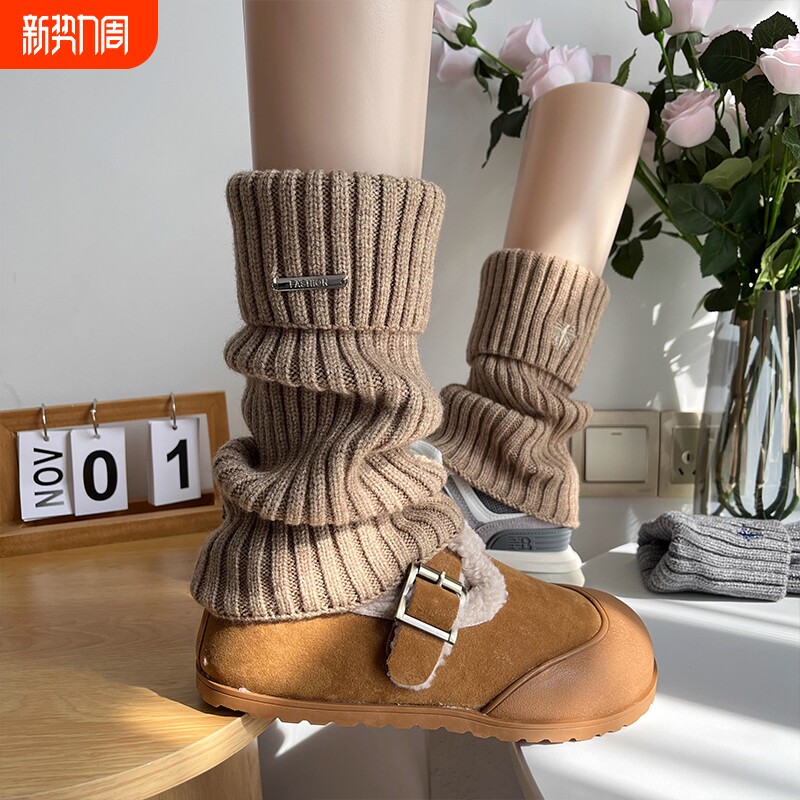 堆堆袜套袜子女秋冬季加厚保暖中筒袜针织腿套白色小腿袜显瘦长袜