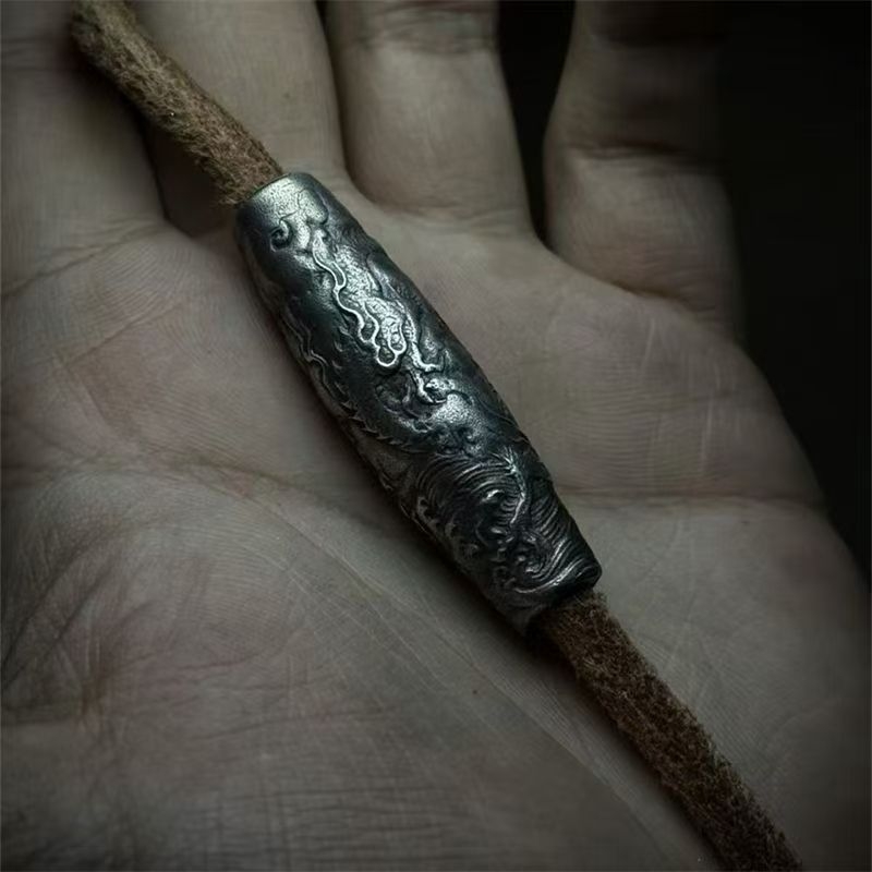 传统文化国风龙纹天珠隔珠串珠手工錾刻复古做旧道系青年挂坠配饰