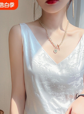 真丝吊带背心女桑蚕丝上衣黑色打底缎面V领夏季外穿白色时髦法式