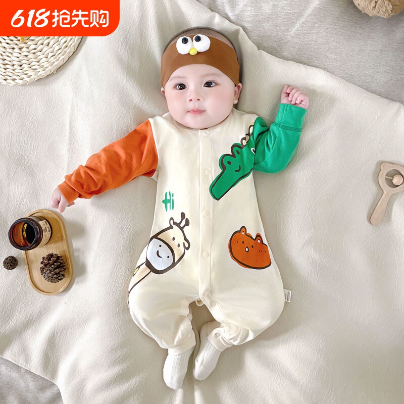 婴儿春秋连体衣长袖纯棉超萌可爱秋季宝宝哈衣外出服满月衣服春装