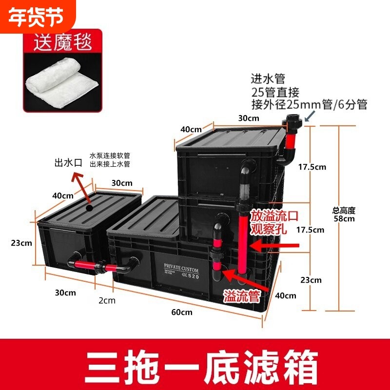 鱼缸虹吸底滤工业风周转箱底部干湿分离过滤箱系统整套配件过滤盒,宠物/宠物食品及用品,过滤设备,淘宝优惠券,粉丝福利购,淘宝优惠卷