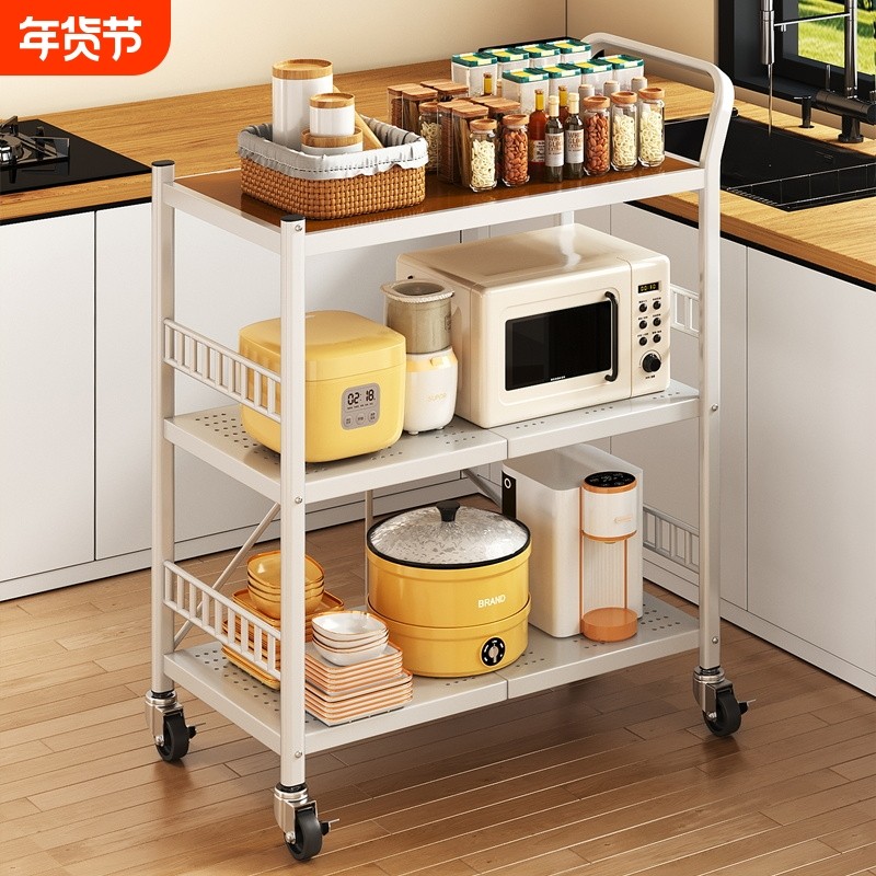 免安装小推车多层厨房置物架多功能落地手推车微波炉收纳架带轮子