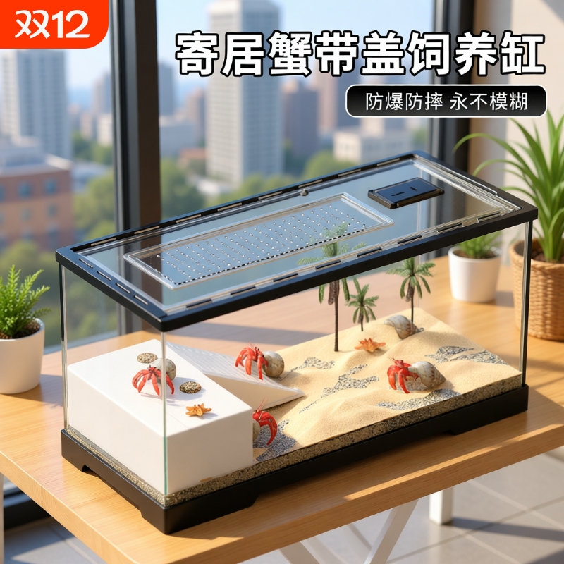 寄居蟹饲养箱生态亚克力小型桌面家用螃蟹沙蟹相守蟹乌龟造景缸