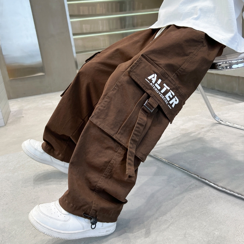 男童裤子春秋季2025中大童工装裤宽松儿童长裤孩阔腿潮流高街新款