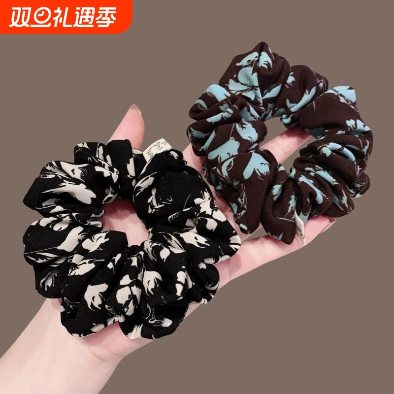 简约复古印花大肠发圈优雅气质时尚缎面扎发发圈百搭碎花头绳发饰