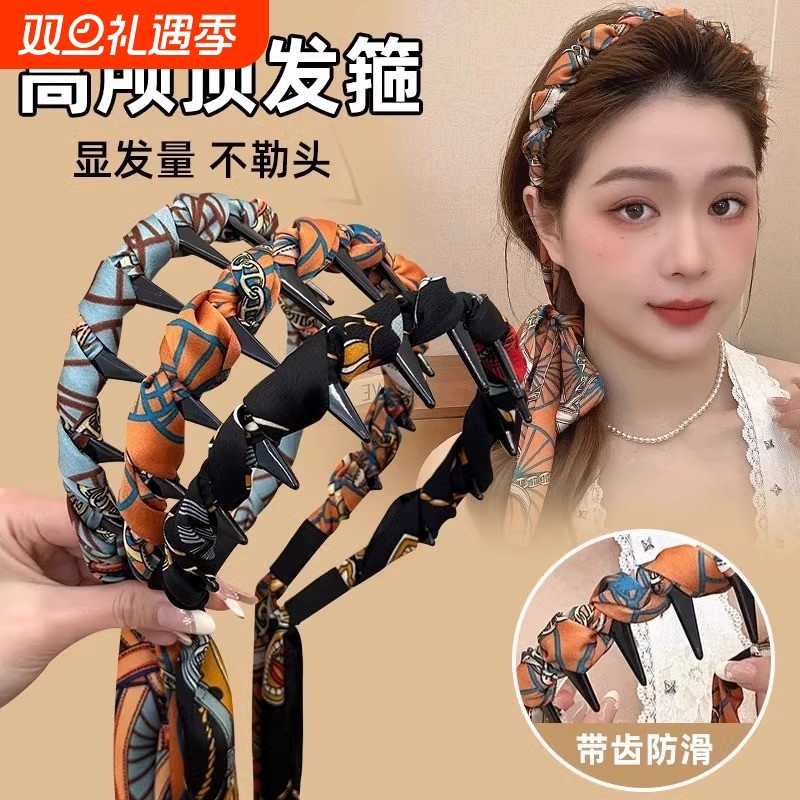 一体编发发箍女2025新款飘带发带绑发丝巾头箍复古系夏季发卡头饰