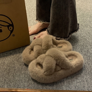 厚底增高毛毛鞋 贾不假毛毛拖鞋 绝美贵妇拖鞋 秋冬季 女外穿2025新款