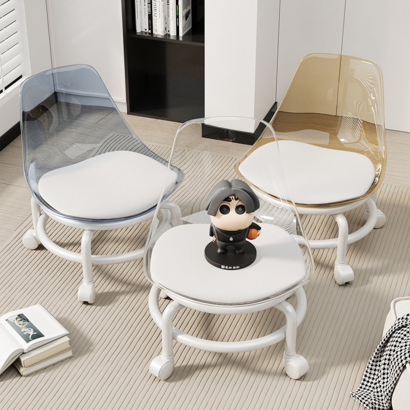 万向轮小凳子静音透明椅客厅美缝凳子移动小板凳家用儿童滑轮矮凳