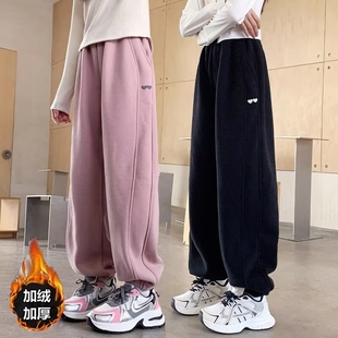 子2025新款 中大童女孩运动裤 秋冬装 加绒加厚卫裤 束脚休闲裤 女童裤