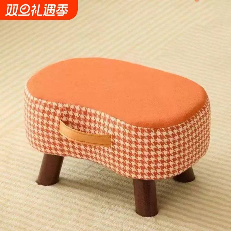 实木布艺矮凳家用客厅小板凳儿童小凳子入户玄关换鞋凳创意茶几凳