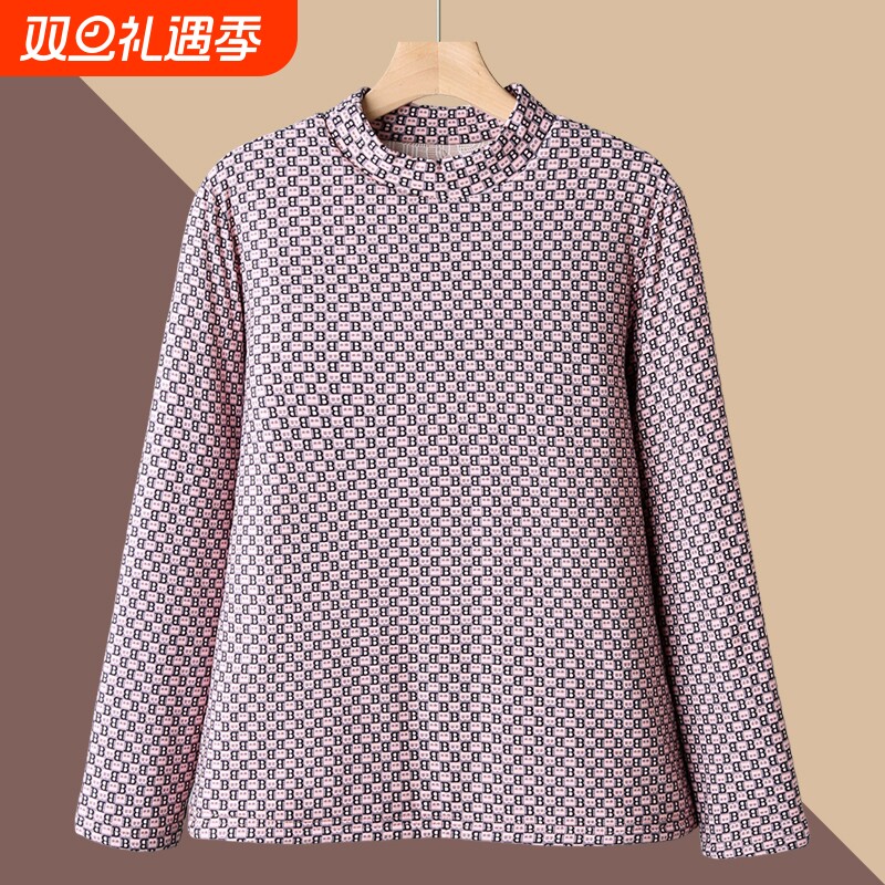 奶奶冬装中老年人女打底衫加绒保暖绒衫妈妈上衣老太太衣服半高领
