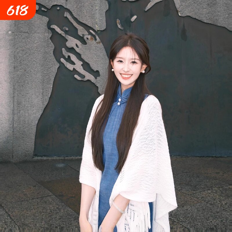 白色斗篷针织旗袍披肩秋冬季外搭女款2025新款镂空新中式开衫披风