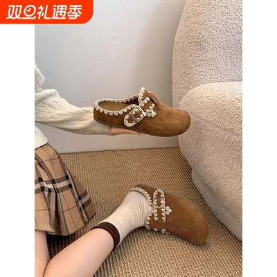 爆款厚底内增高包头拖鞋女外穿2025新款秋冬加绒复古勃肯鞋半拖鞋