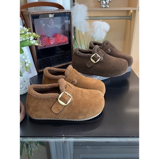 冬季加绒内增高勃肯鞋真皮厚底2025新款毛毛博肯鞋女羊毛单鞋磨砂