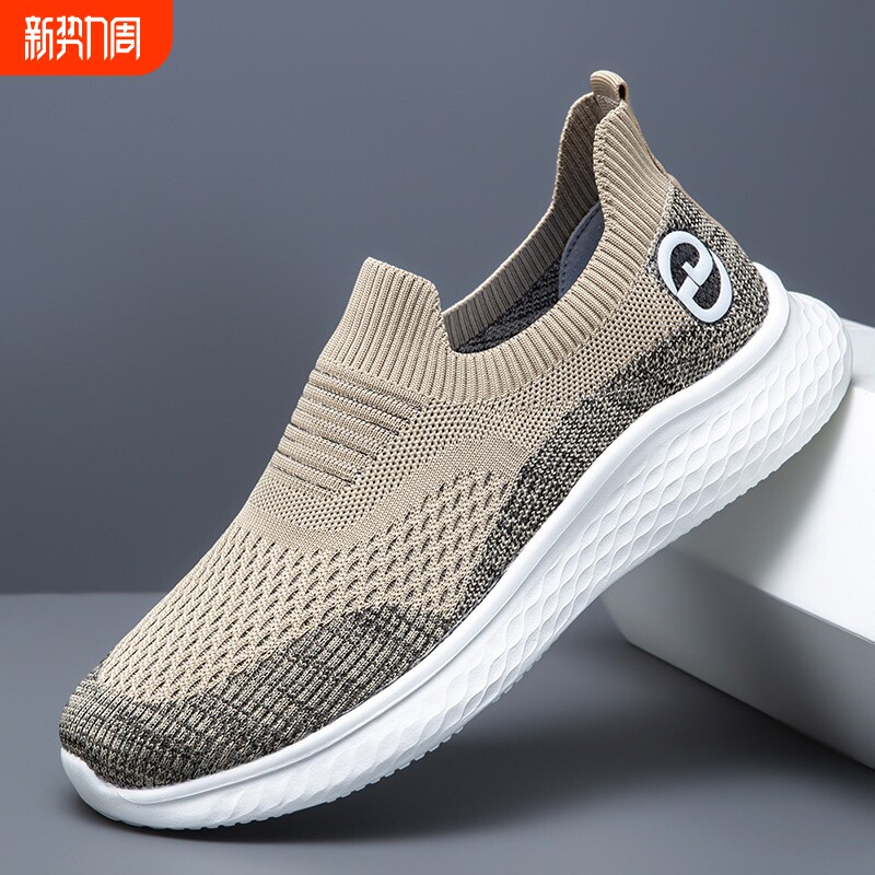2026年春季男鞋软底懒人网面鞋透气网布45码飞织网布鞋黑色休闲
