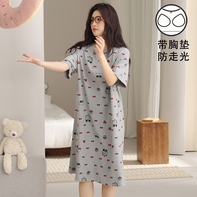 HelloKitty凯蒂猫睡裙女夏季短袖甜美带胸垫卡通新款睡衣家