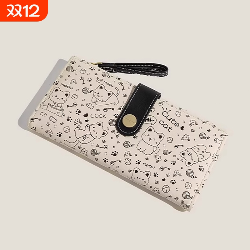 日系猫咪长款钱包女可爱大容量卡包证件收纳零钱包折叠钱夹手拿包