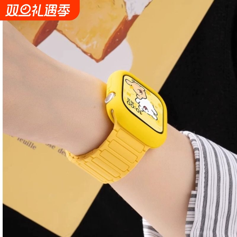 【张婧仪同款】适用S11苹果手表表带iwatchSE3代表带applewatch10磁吸S8硅胶S7腕带Ultra3运动高级夏季透气