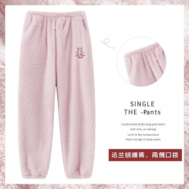 睡裤女冬季珊瑚绒加绒加厚法兰绒长裤秋冬天大码暖暖裤家居裤子