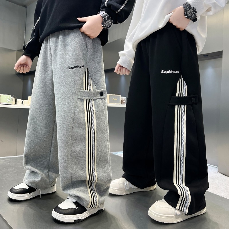 男童直筒裤子儿童2025春秋新款男孩运动裤宽松休闲裤黑色灰色时尚