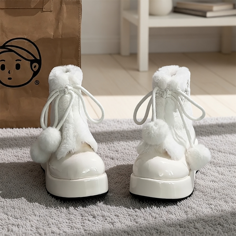 白色加绒厚底雪地靴女2025新款冬季增高保暖加厚毛毛棉鞋毛绒绒面