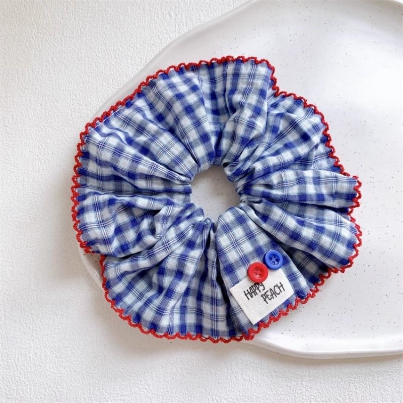 韩学院风花边格子大肠圈儿童秋冬布艺甜美发圈宝宝高马尾发饰头绳