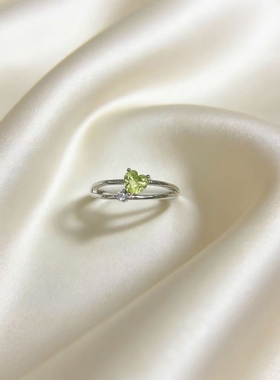 天然橄榄石爱心女戒指