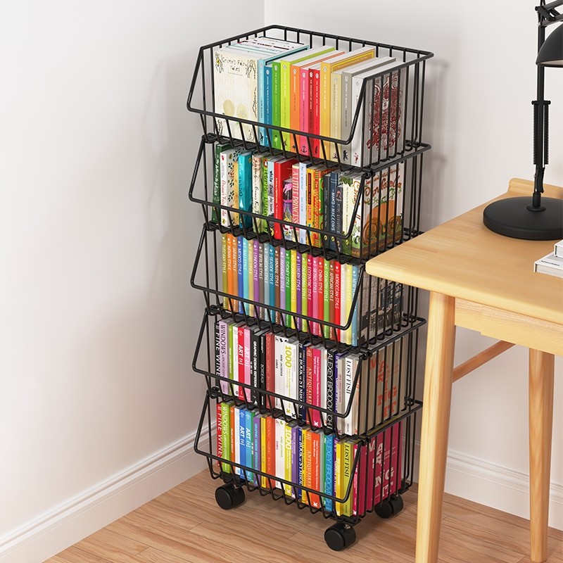 落地式书架置物架家用儿童简易书柜省空间可移动收纳架靠墙置物柜