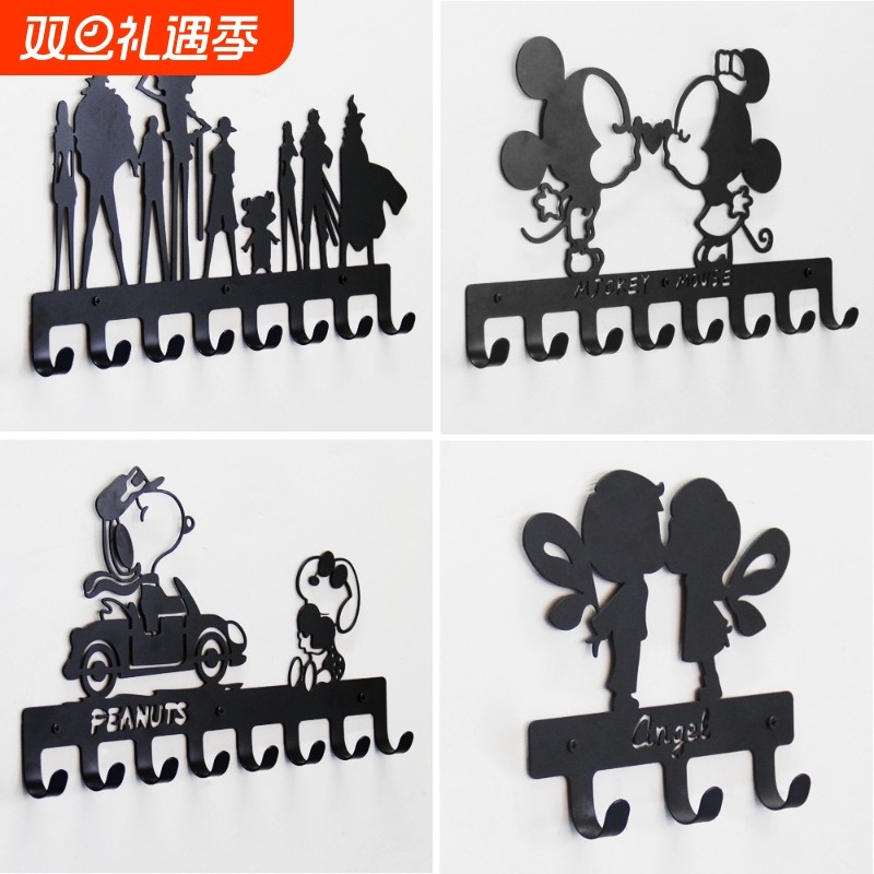 铁艺挂钩免打孔粘钩创意装饰壁挂无痕贴门后挂钥匙收纳衣帽钩卡通