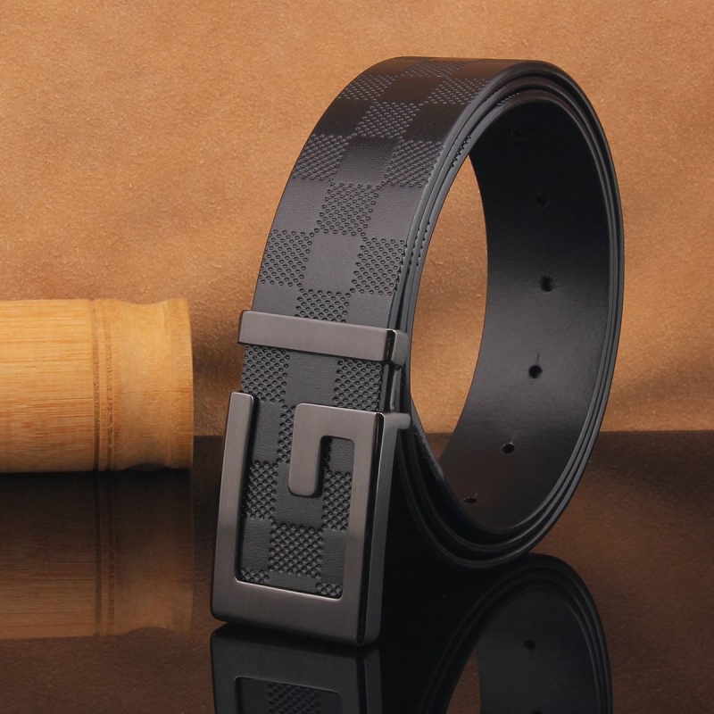 爱马男仕G字母铜扣头层牛皮男士皮带真皮腰带中青年高档商务休闲