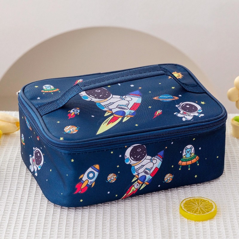 可爱卡通小学生扁平保温饭盒袋子儿童大容量手提包子防水便当餐包