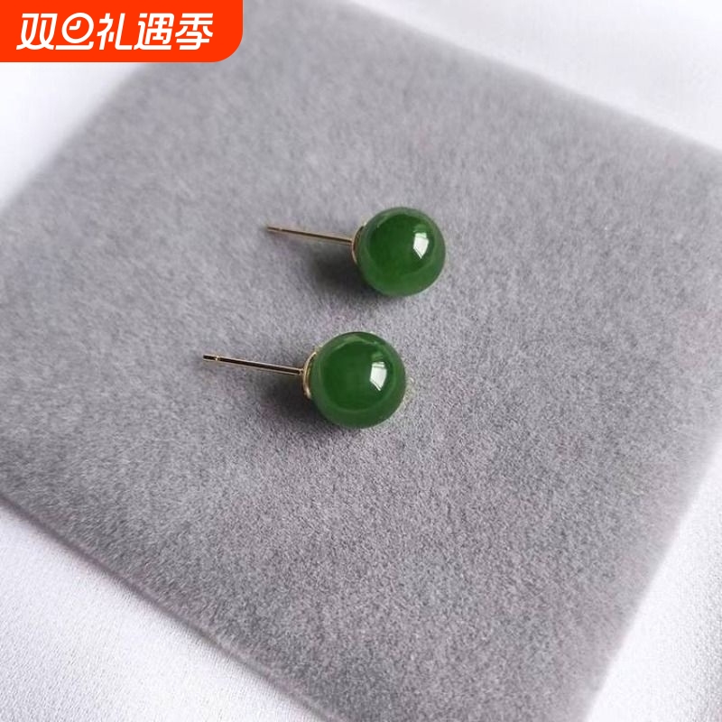 天然和田玉碧玉耳钉女S925银耳饰夏小众设计感高级玉石耳环新款潮