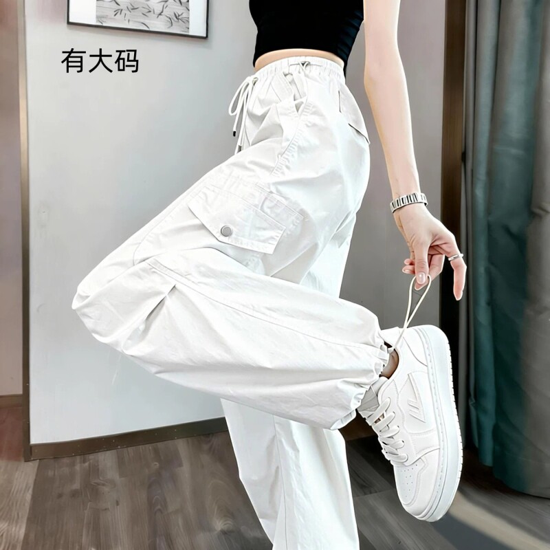 白色速干工装裤女2026新款美式小个子冰丝运动裤大码夏日通勤韩版